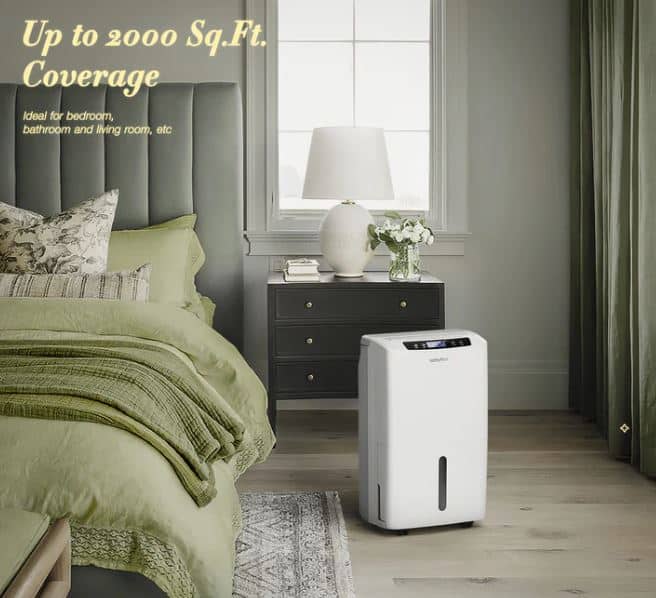 5 2000 Sq. Ft Dehumidifier for Home and Basements, with Auto or Manual Drainage, 0.66 Gallon Water Tank Capacity