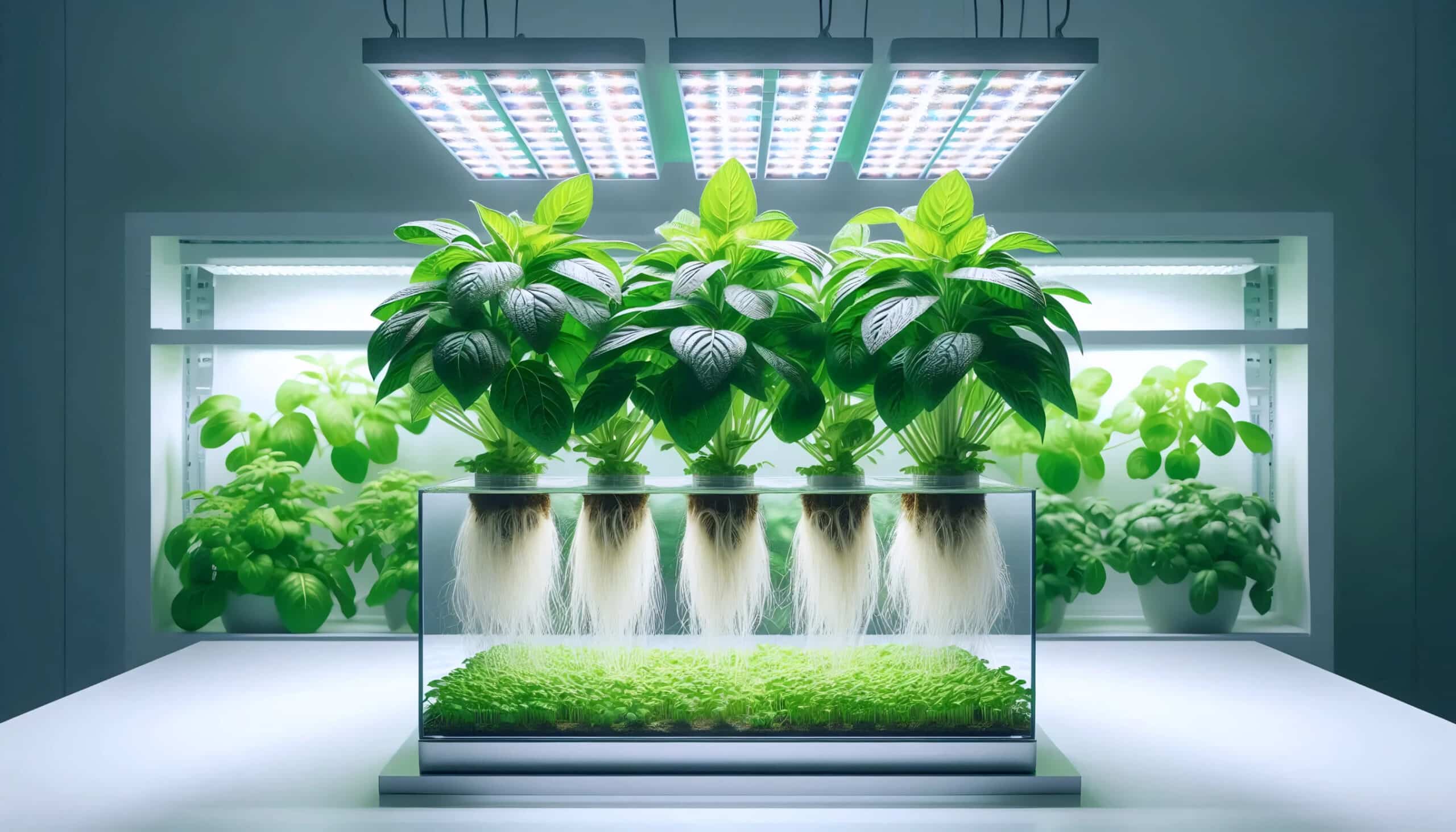 A hydroponic herb garden