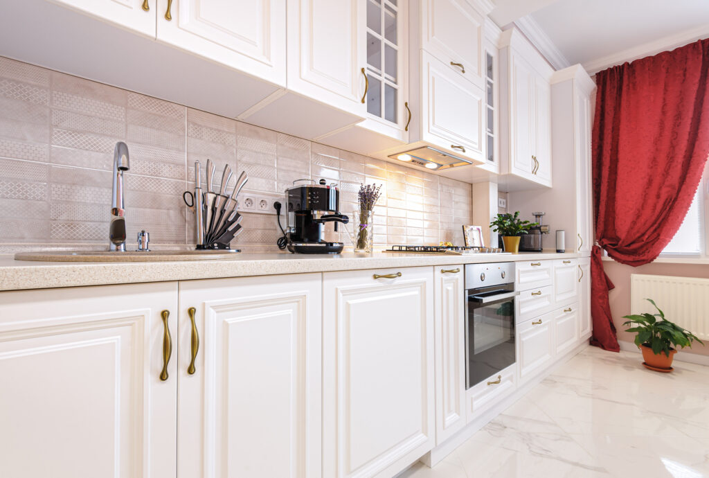 Luxury and simple modern white kitchen interior