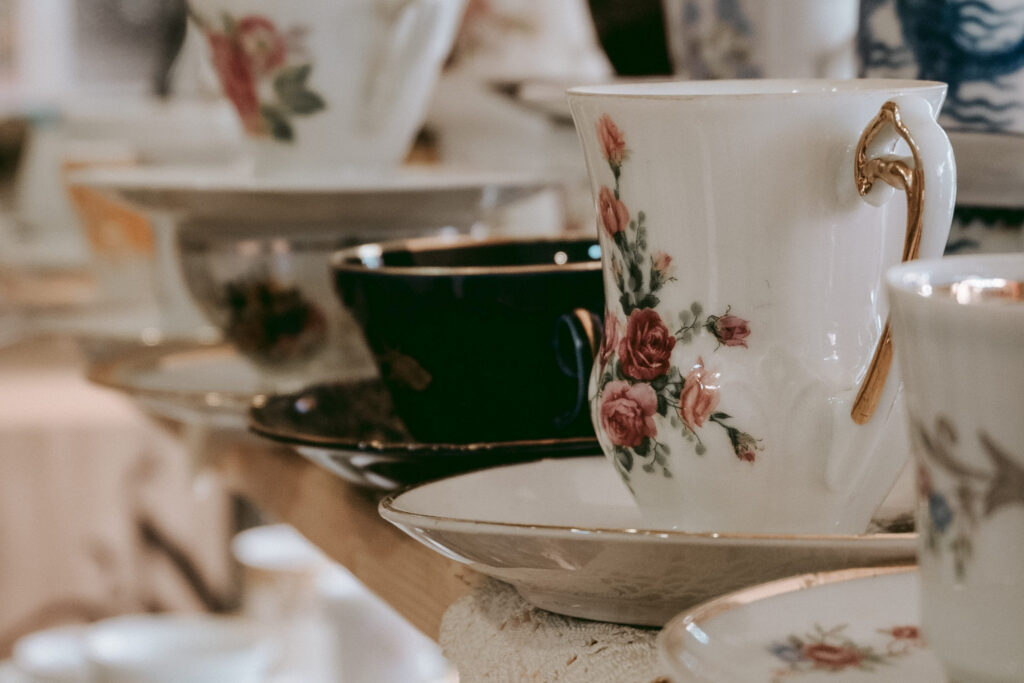 A vintage beautiful floral coffee cup