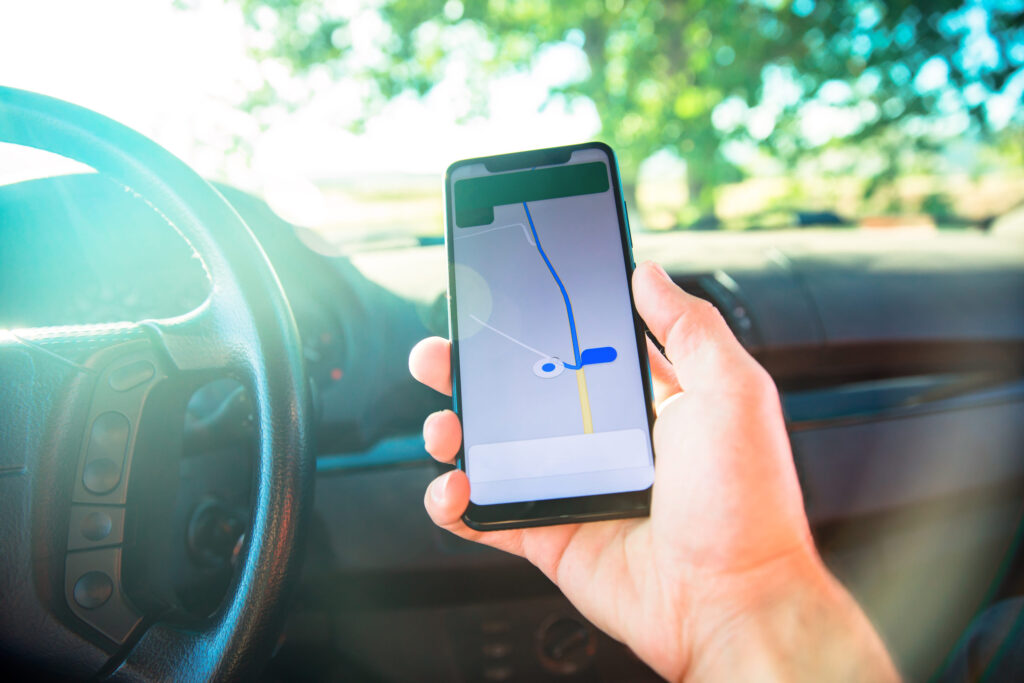 navigation application on smartphone in car