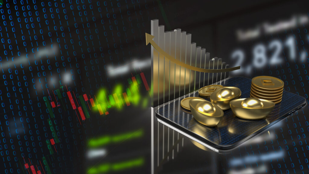Chinese gold  and chart  for business concept 3d rendering
