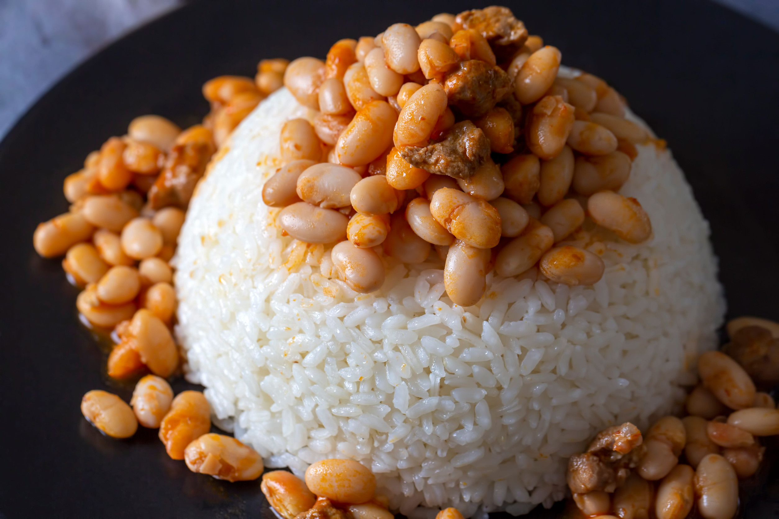 Traditional Turkish cuisine. Haricot bean . Haricot Beans, rice and beans