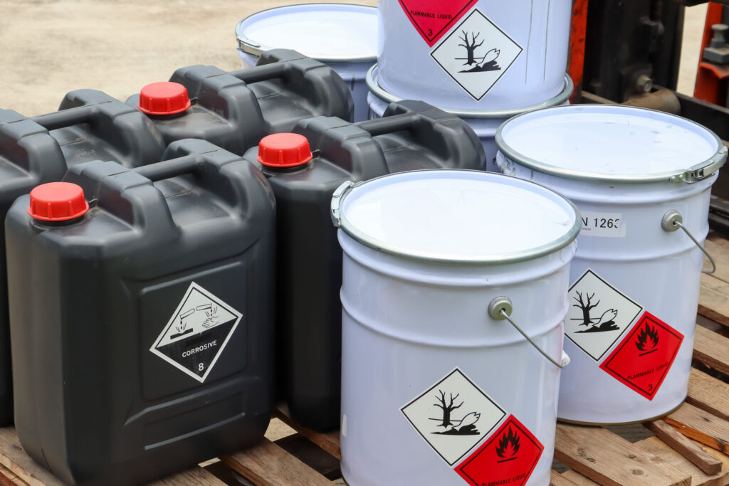 Flammable liquid symbol on the chemical tank, dangerous products in the industry