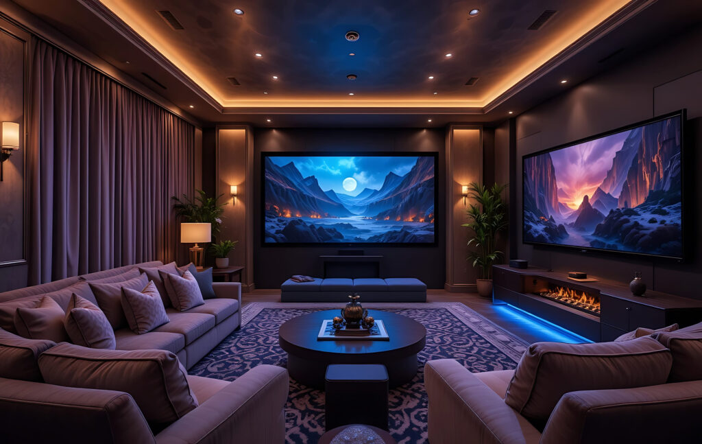 Luxury living room interior with tv set. 3D rendering