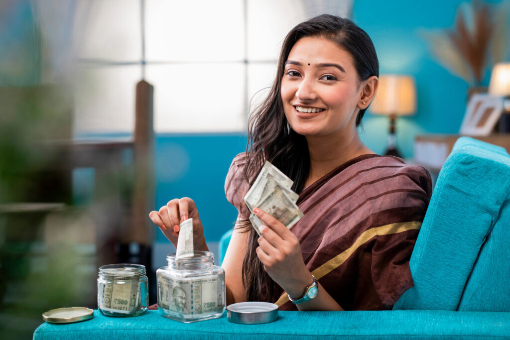 Smiling young woman in bathrobe at spa salon.