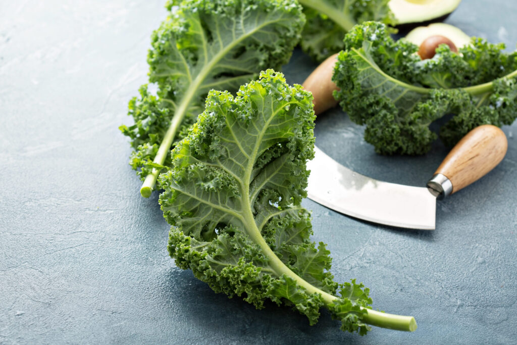 Fresh green kale leaves on the table