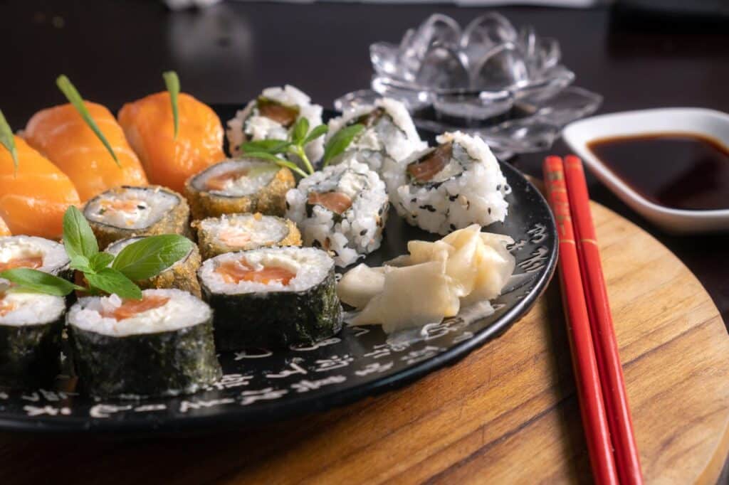 /assorted-sushi-rolls-on-plate-