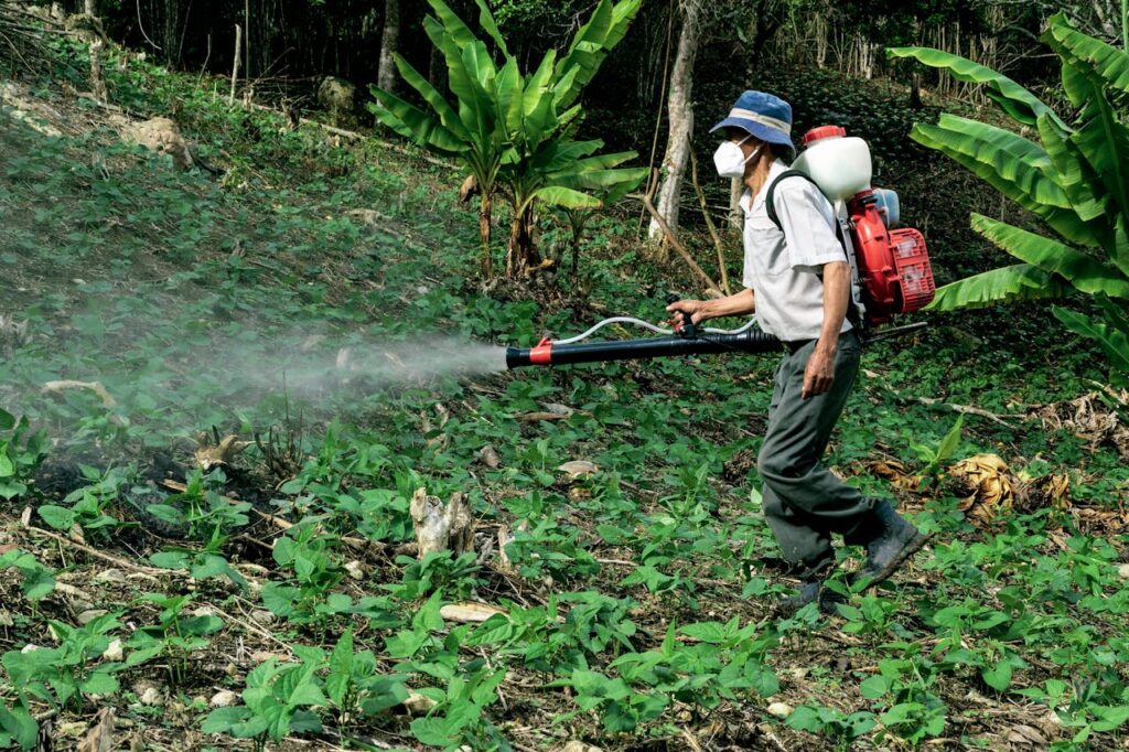 man-spraying-pesticides-in-wood-