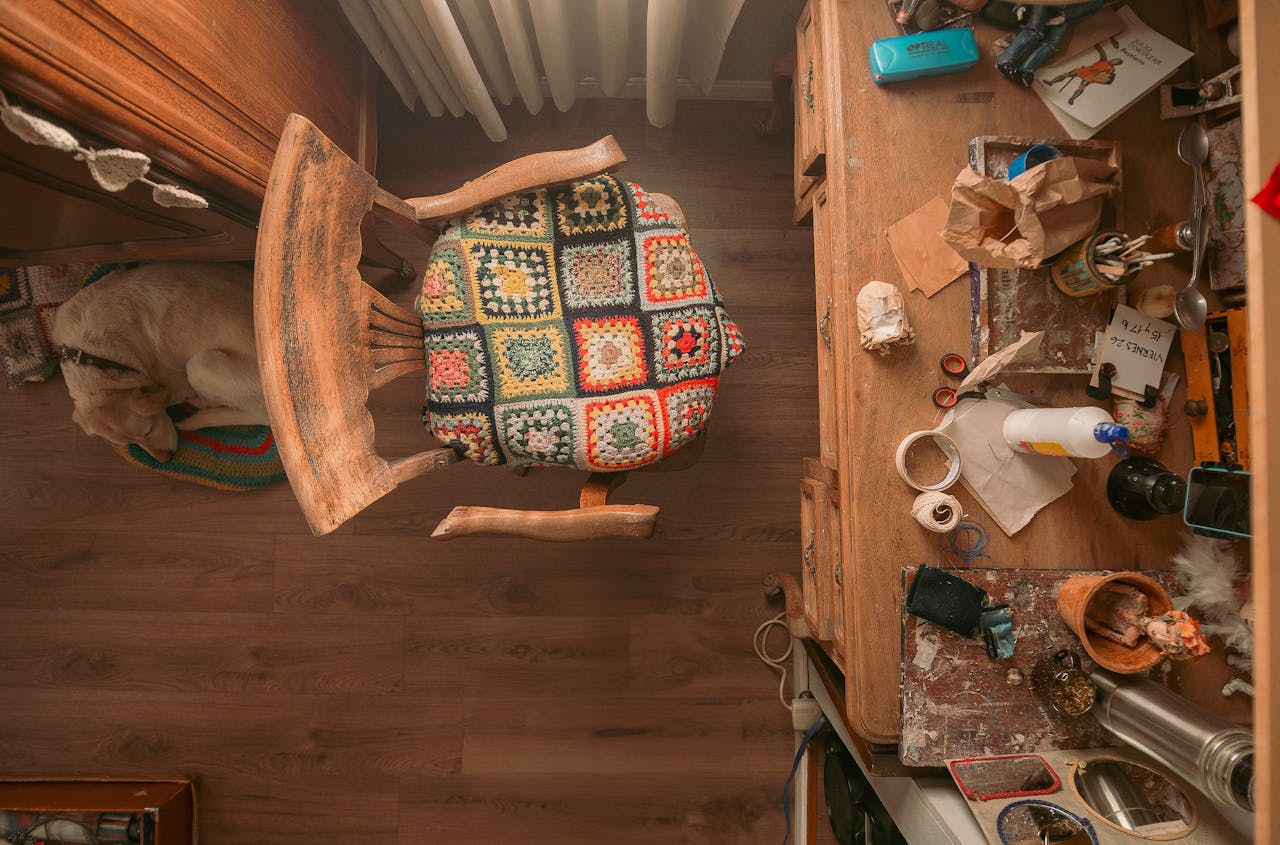 room-with-quilted-chair-and-sleeping-dog-