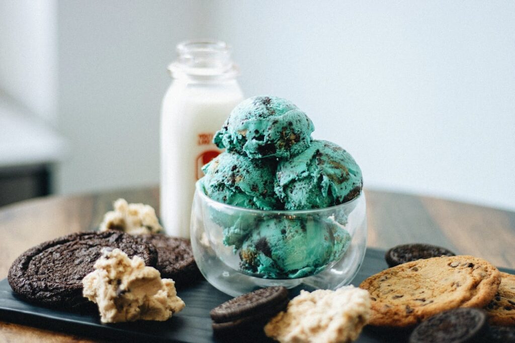 photo/mint-chocolate-chip-ice-cream-with-cookies-