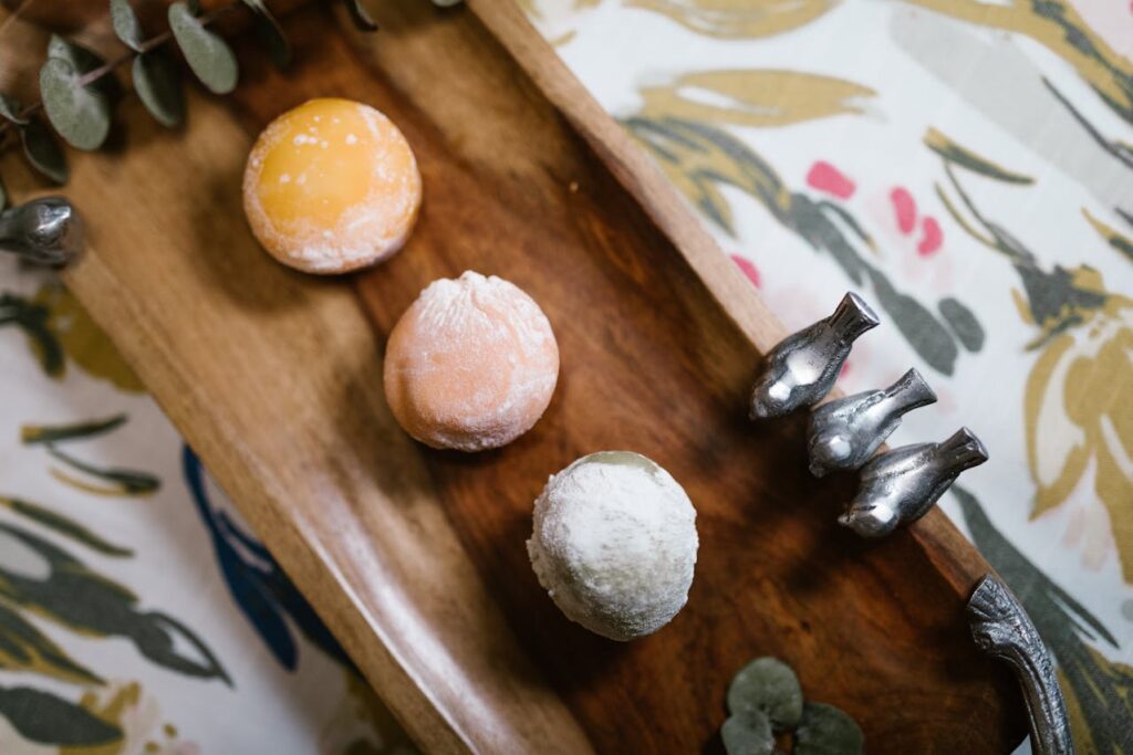 /mochi-ice-cream-on-the-wooden-tray-