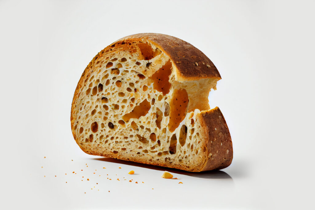 dry piece of white bread on a white background. ai_generated