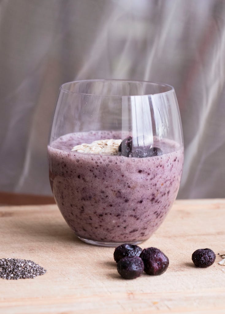 Indulge in a healthy blueberry chia smoothie with yogurt, perfect for a nutritious snack.