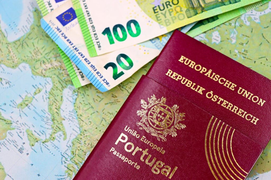 /european-passports-with-euro-currency-on-map-