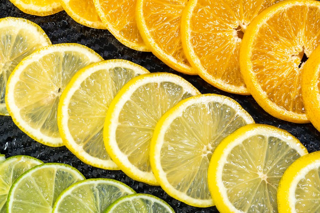 Colorful arrangement of citrus slices featuring oranges, lemons, and limes for a refreshing and healthy vibe.