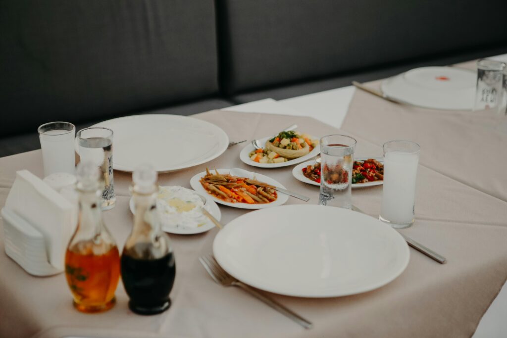 served-table-with-dishware-in-restaurant